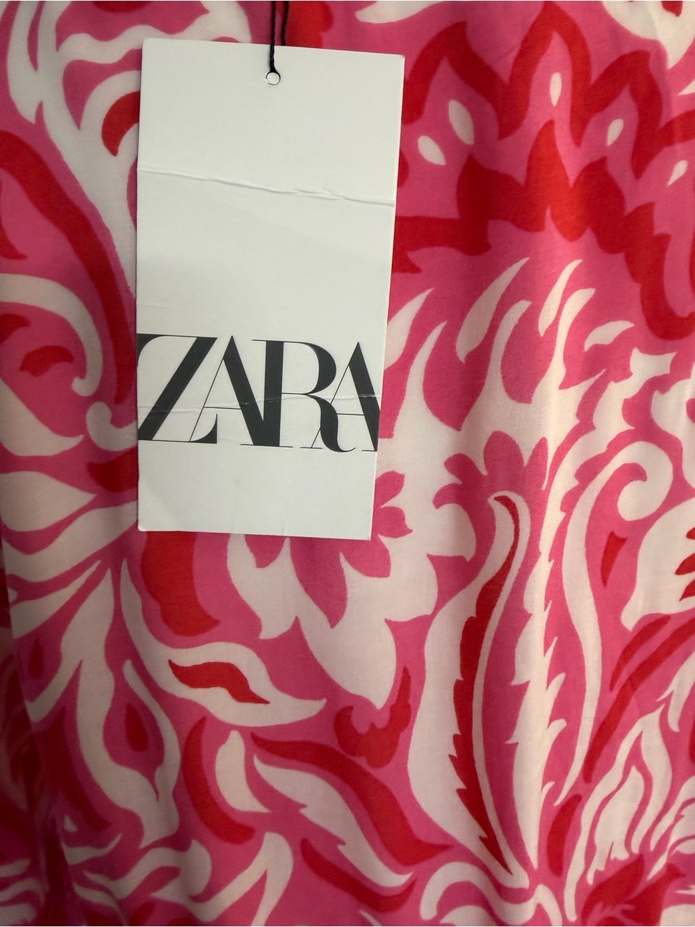 Zara Pink & White Printed Long-Sleeve Mini Dress Sz M NWT - Picture 5 of 5